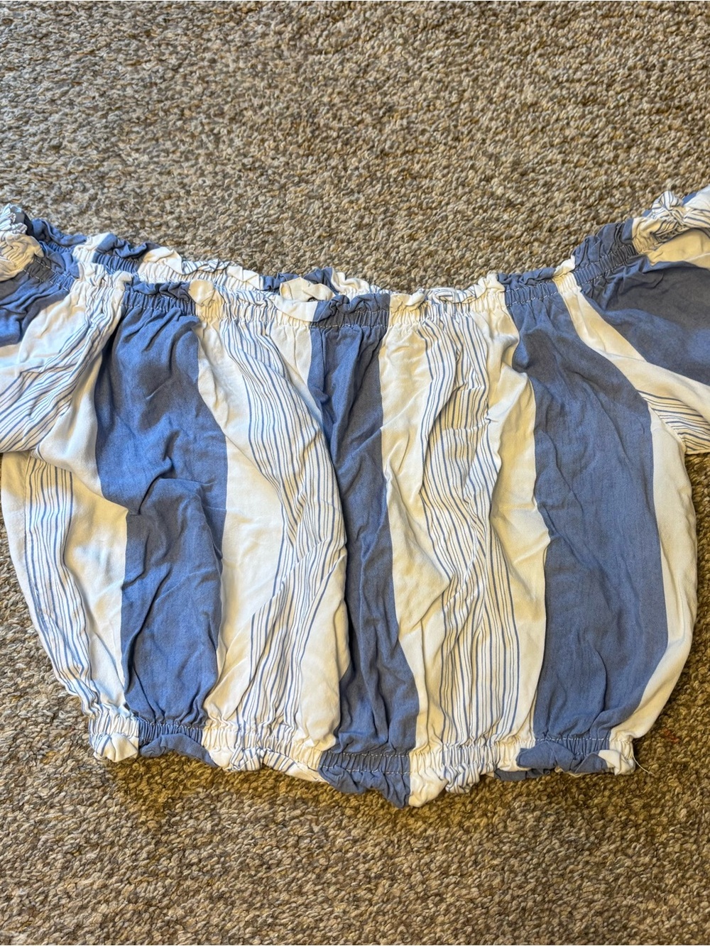 Ocean Drive Blue and White Striped Off-Shoulder Crop Top
